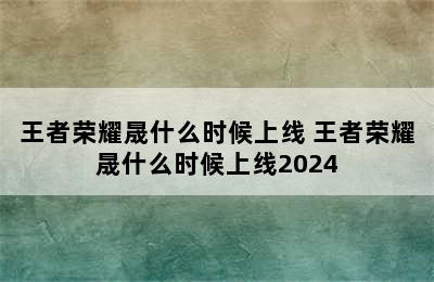 王者荣耀晟什么时候上线 王者荣耀晟什么时候上线2024